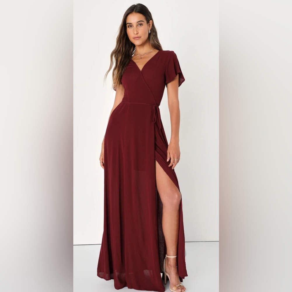 Lulus Heart of Marigold Burgundy Wrap Maxi Dress - size M